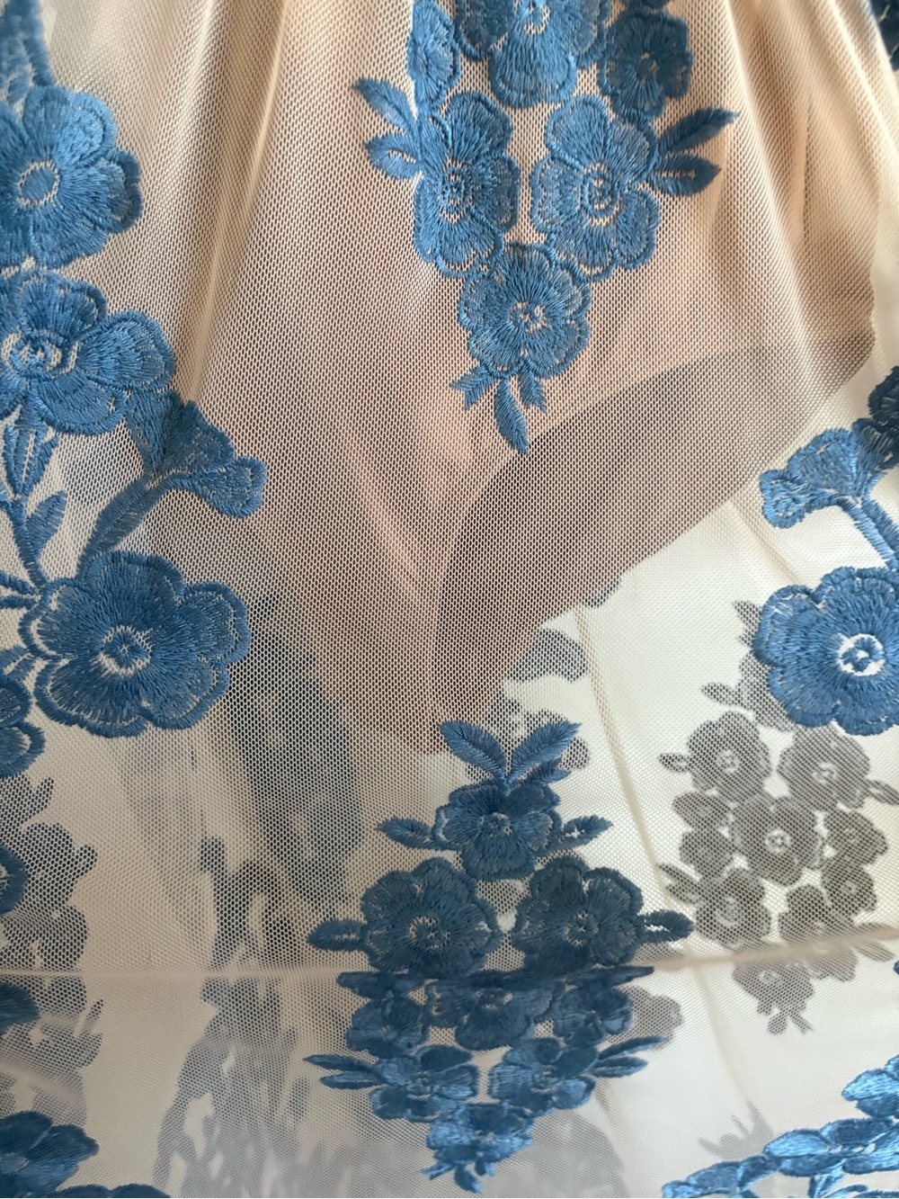 For Love & Lemons Nude Maxi Dress with Blue Floral Embroidery - Picture 2 of 4